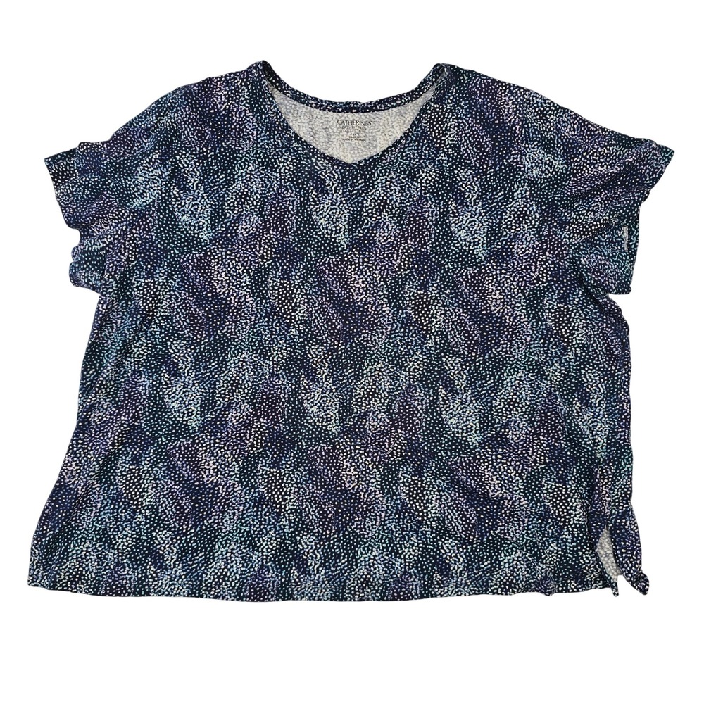 Catherines Easy Fit Tees Blue Purple Abstract Dot Print Scoop Neck Top 3X 26/28W
